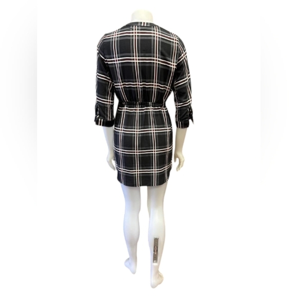 Loft Dress EUC Mini Plaid Black/White/Red 3/4 Sleeve Size Small - Picture 3 of 8